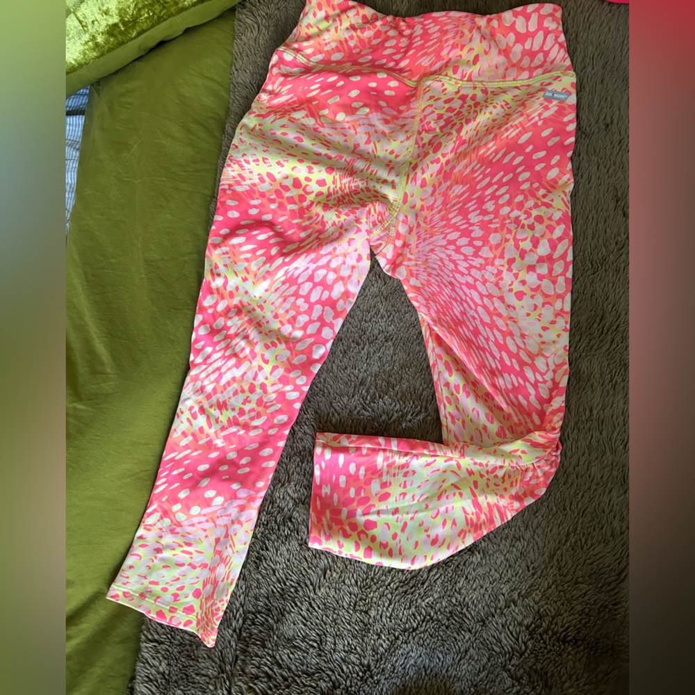 DANSKIN NOW Pink and Yellow Activewear Mid-Calf Leggings